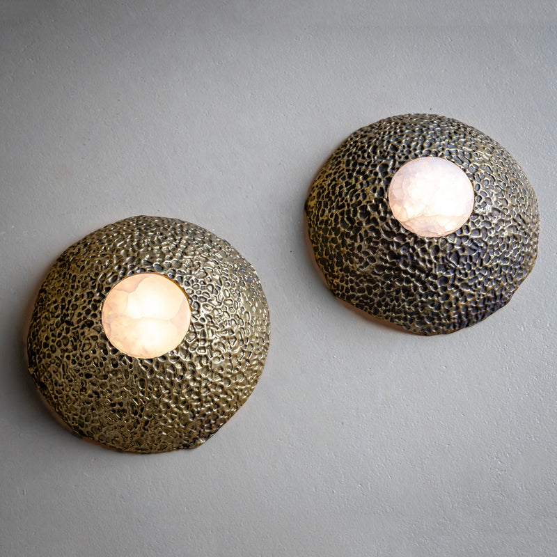 Pair of Brutalist Bronze Wall Lamps by Cierre Lampadari, Milan, 1960s/70s