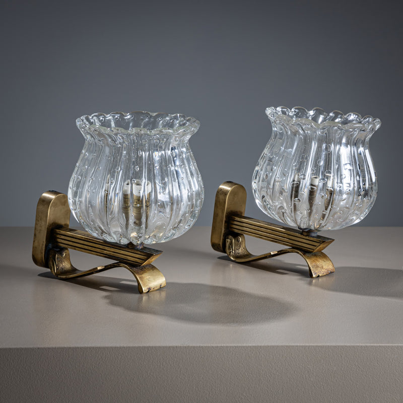 Pair of Wall Sconces, attributed to Barovier & Toso, Italy, Mid-20th Century