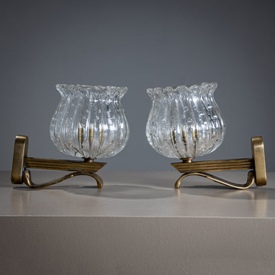 Pair of Wall Sconces, attributed to Barovier & Toso, Italy, Mid-20th Century