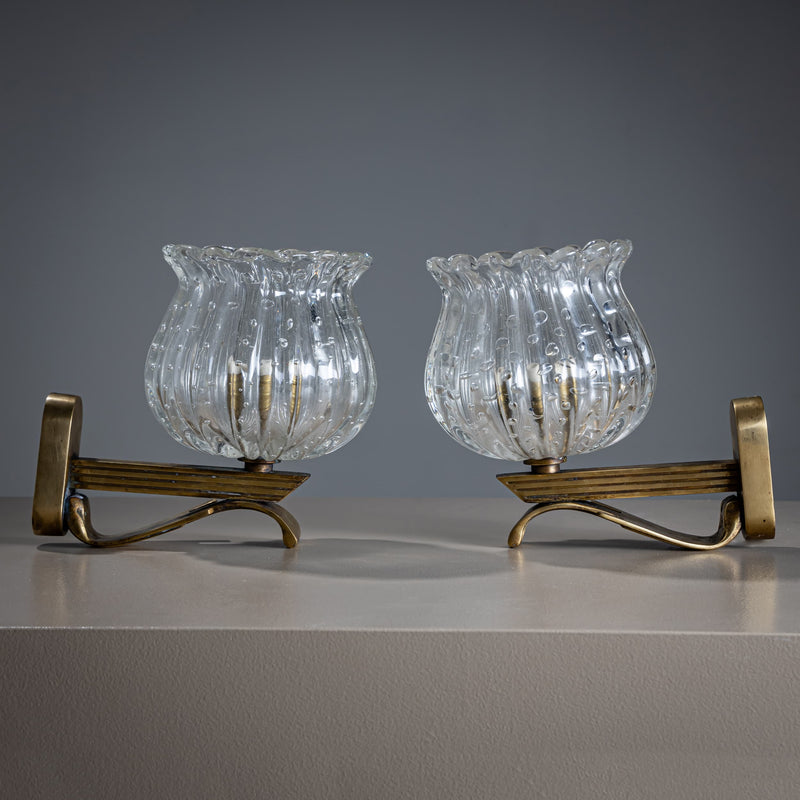 Pair of Wall Sconces, attributed to Barovier & Toso, Italy, Mid-20th Century