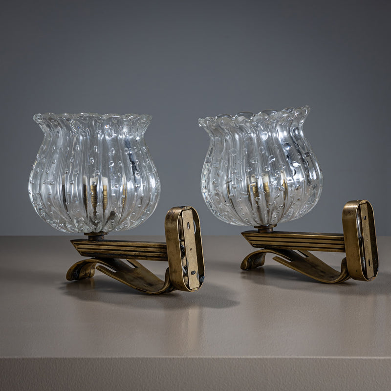 Pair of Wall Sconces, attributed to Barovier & Toso, Italy, Mid-20th Century