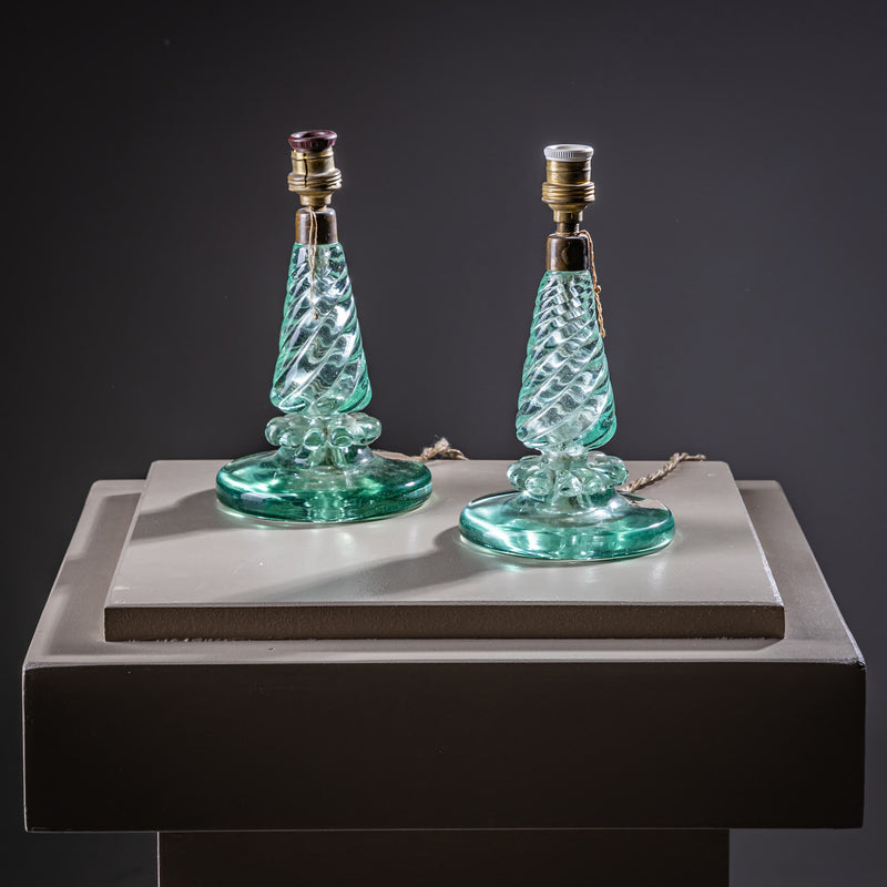 Pair of Small Table Lamps with Glass Base by Seguso Vetri d’Arte, Italy 1940s
