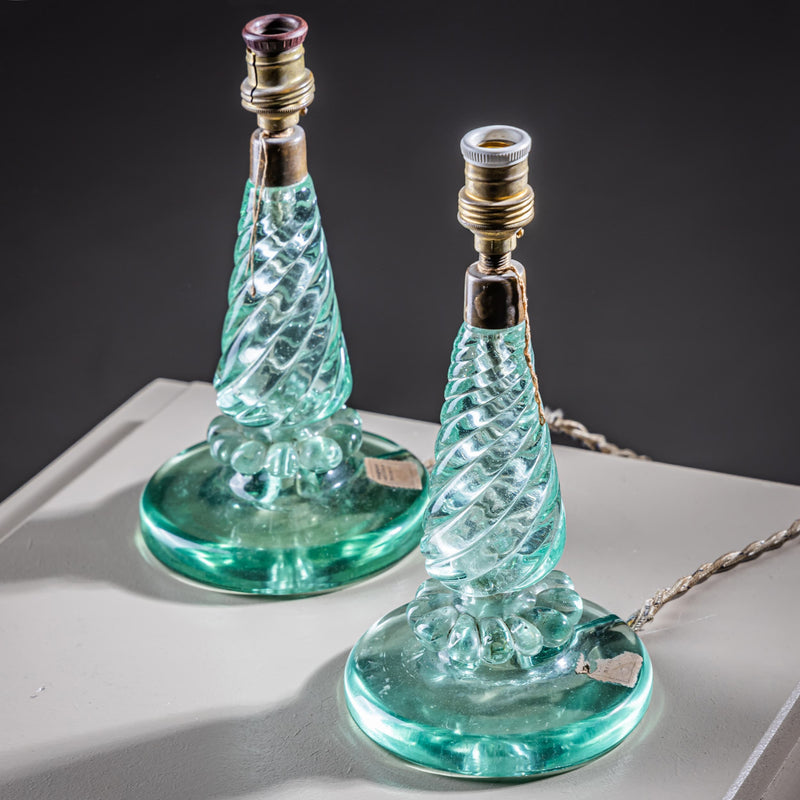 Pair of Small Table Lamps with Glass Base by Seguso Vetri d’Arte, Italy 1940s