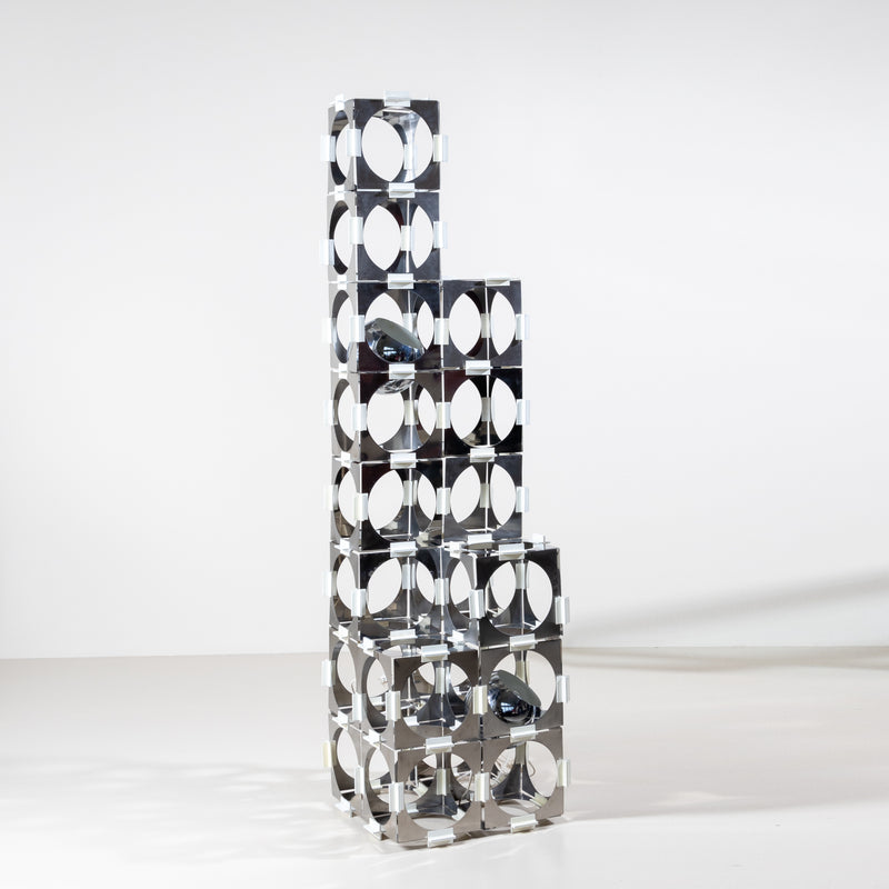 Stainless Steel Floor Lamp "Skyscraper" by Reggiani, Italy, 1970s