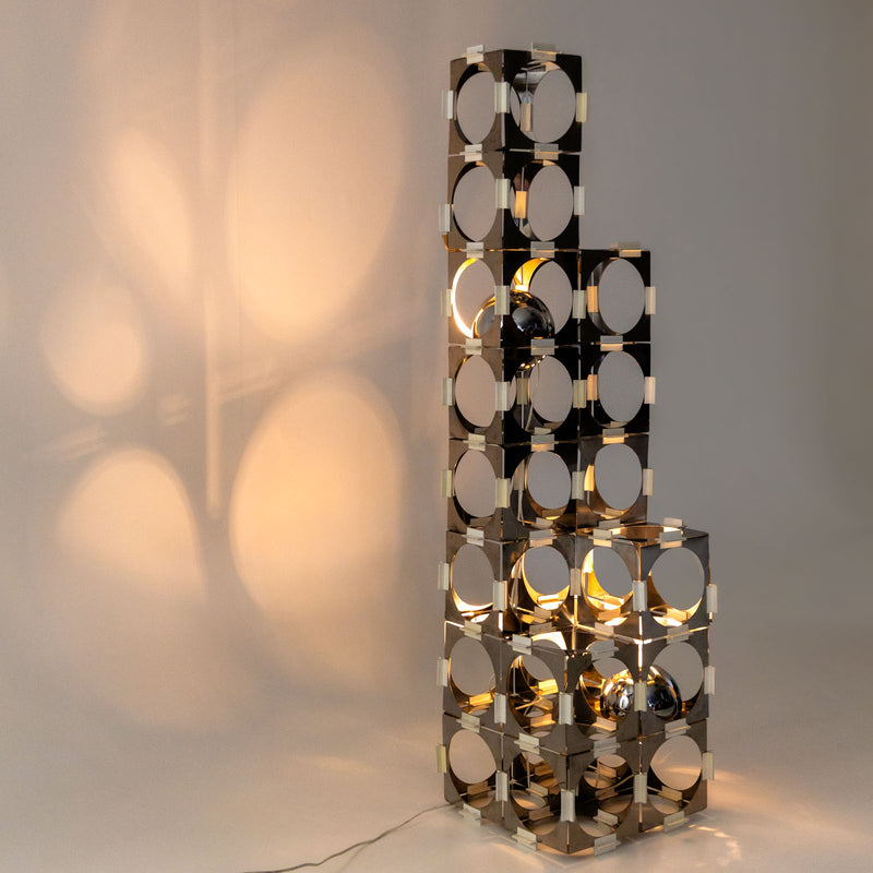 Stainless Steel Floor Lamp "Skyscraper" by Reggiani, Italy, 1970s