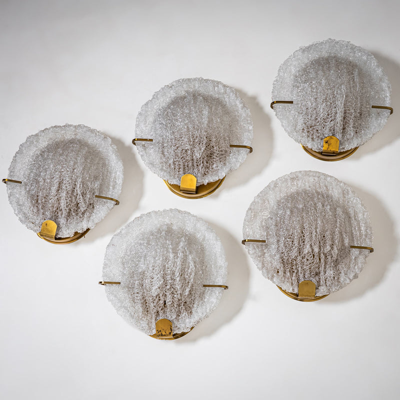 Set of Five Wall Lights with Glass Shades, Italy, Mid-20th Century