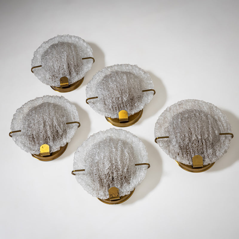 Set of Five Wall Lights with Glass Shades, Italy, Mid-20th Century