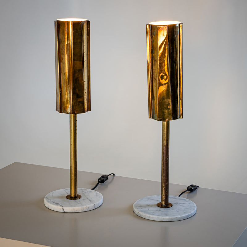 Pair of Brass and Marble Table Lamps, Probably Italy, 1960s/70s