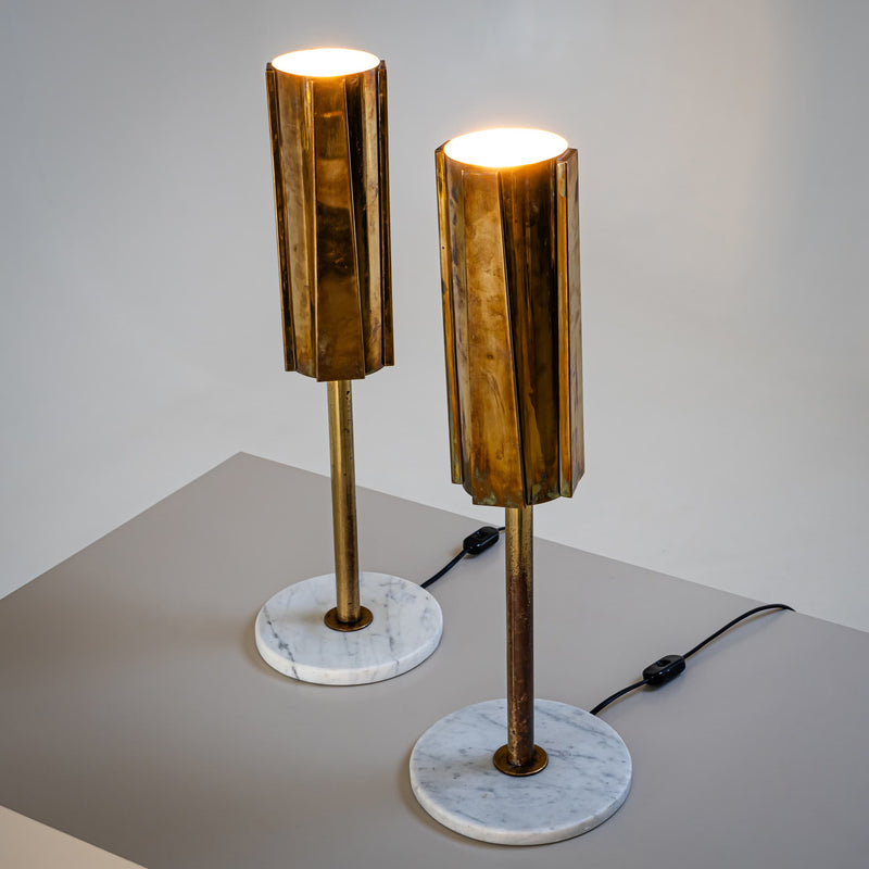 Pair of Brass and Marble Table Lamps, Probably Italy, 1960s/70s