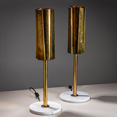 Pair of Brass and Marble Table Lamps, Probably Italy, 1960s/70s