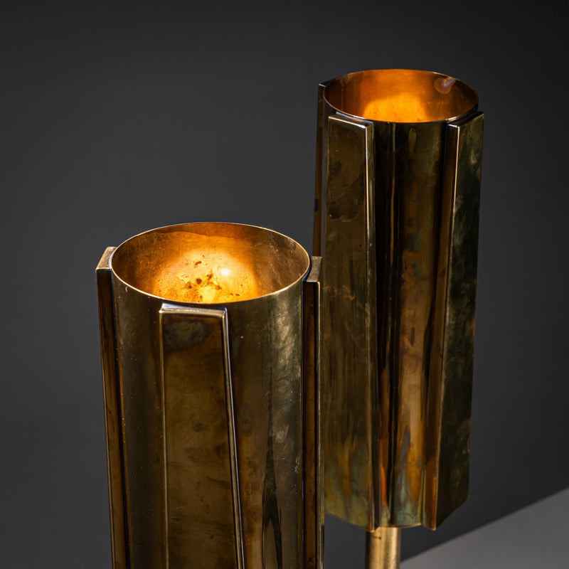 Pair of Brass and Marble Table Lamps, Probably Italy, 1960s/70s