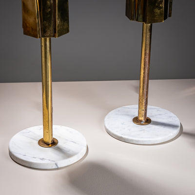 Pair of Brass and Marble Table Lamps, Probably Italy, 1960s/70s