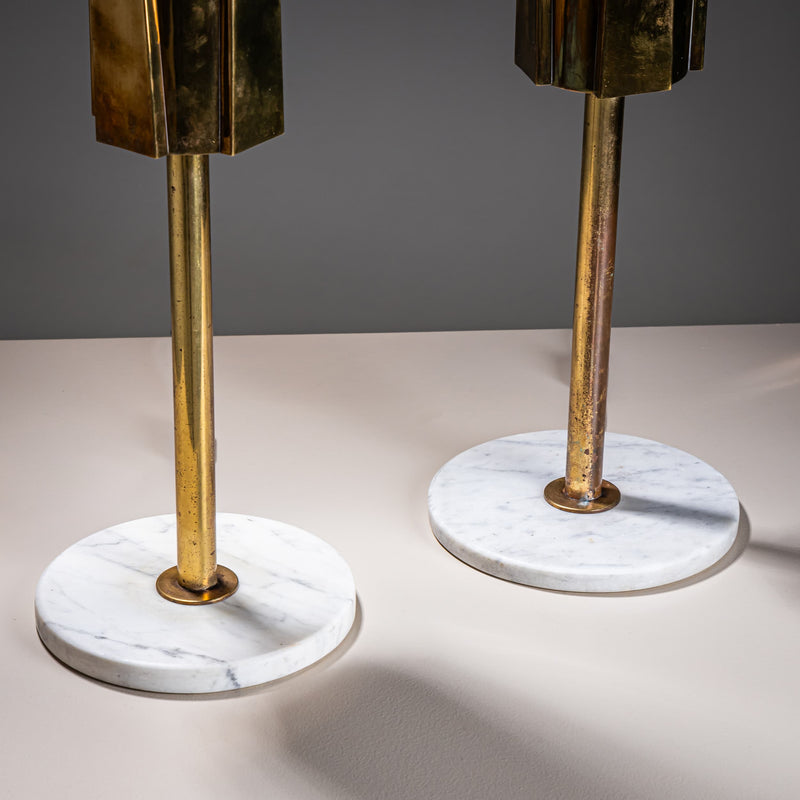 Pair of Brass and Marble Table Lamps, Probably Italy, 1960s/70s