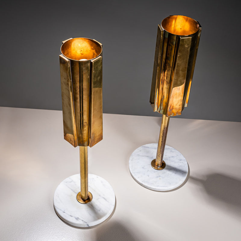 Pair of Brass and Marble Table Lamps, Probably Italy, 1960s/70s