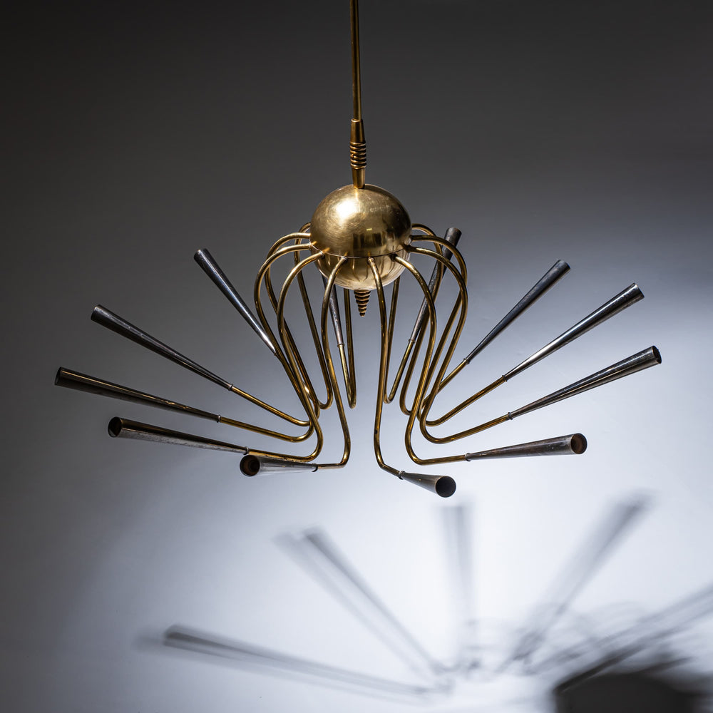 Sputnik Brass Chandelier, Italy, Mid-20th Century