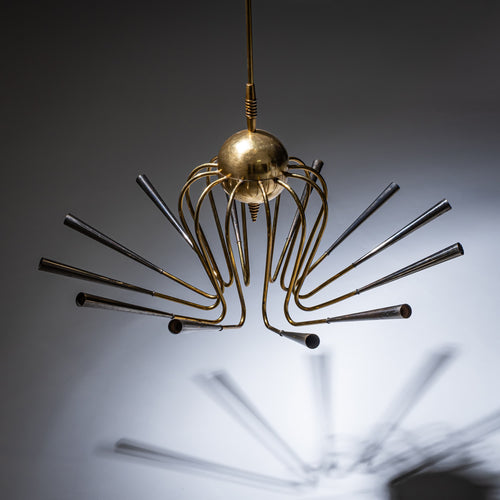 Sputnik Brass Chandelier, Italy, Mid-20th Century