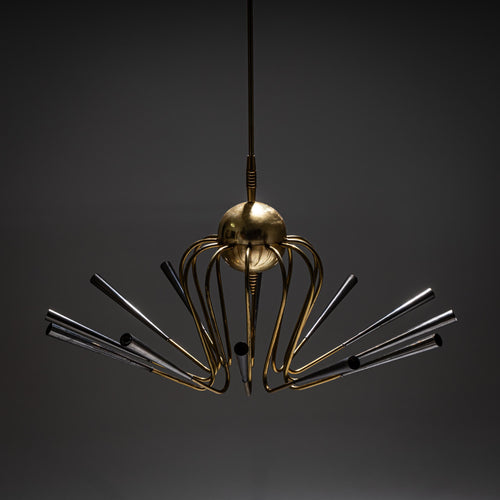 Sputnik Brass Chandelier, Italy, Mid-20th Century