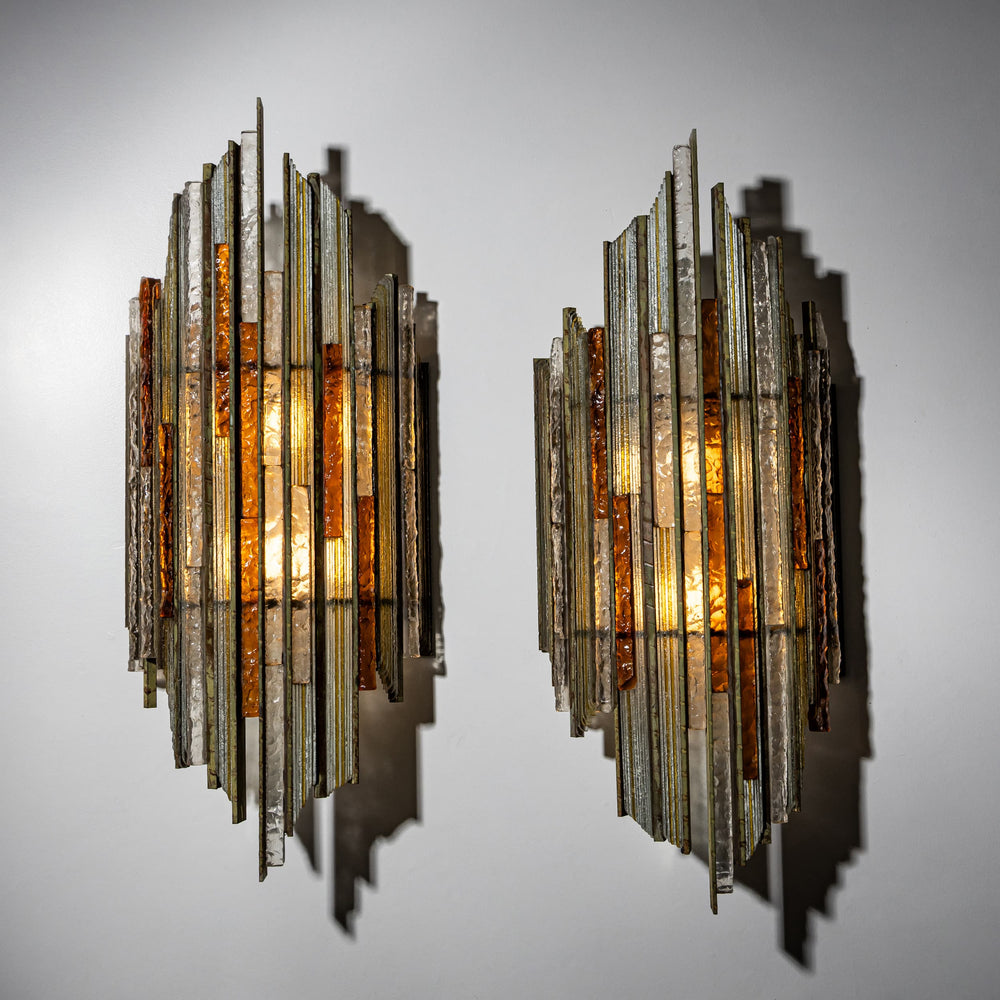 Pair of Brutalist Wall Sconces by Poliarte, Italy, 1970s