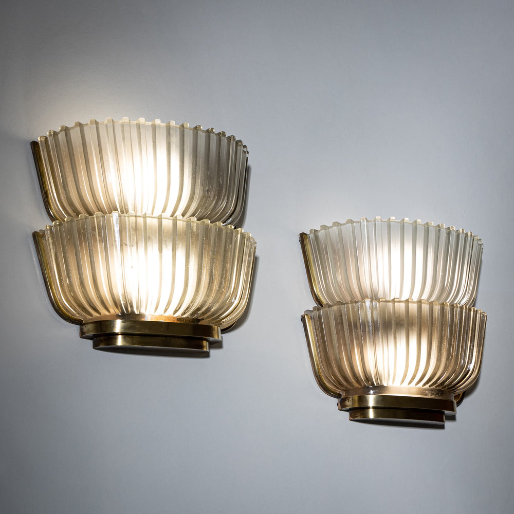 Pair of Art Deco Glass Wall Lights, attributed to Archimede Seguso, Italy, 1940s