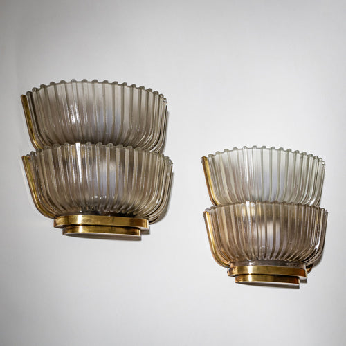 Pair of Art Deco Glass Wall Lights, attributed to Archimede Seguso, Italy, 1940s