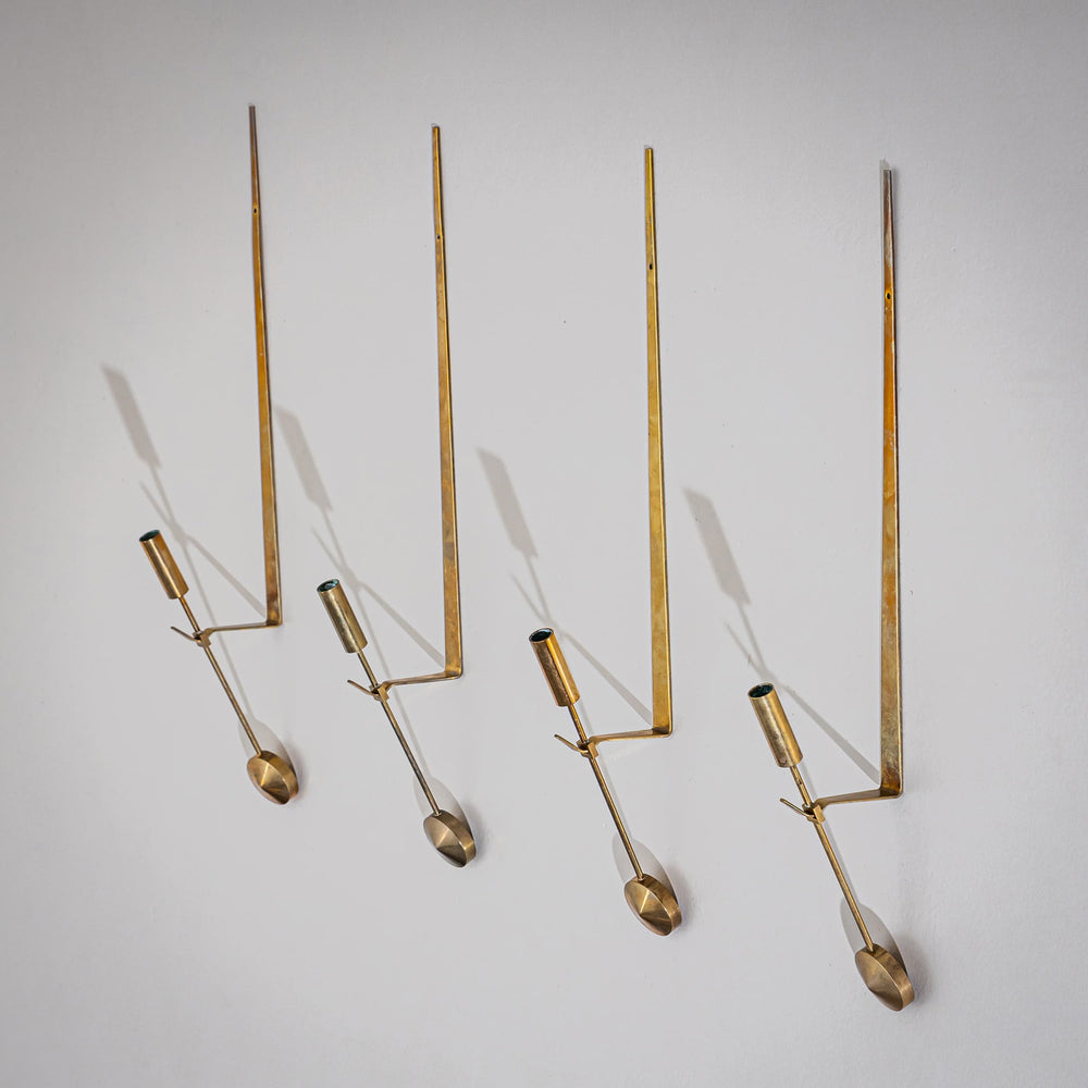 Set of Four Brass Wall Candle Holders Mod. 607 by Pierre Forssell for Skultuna, 1970s