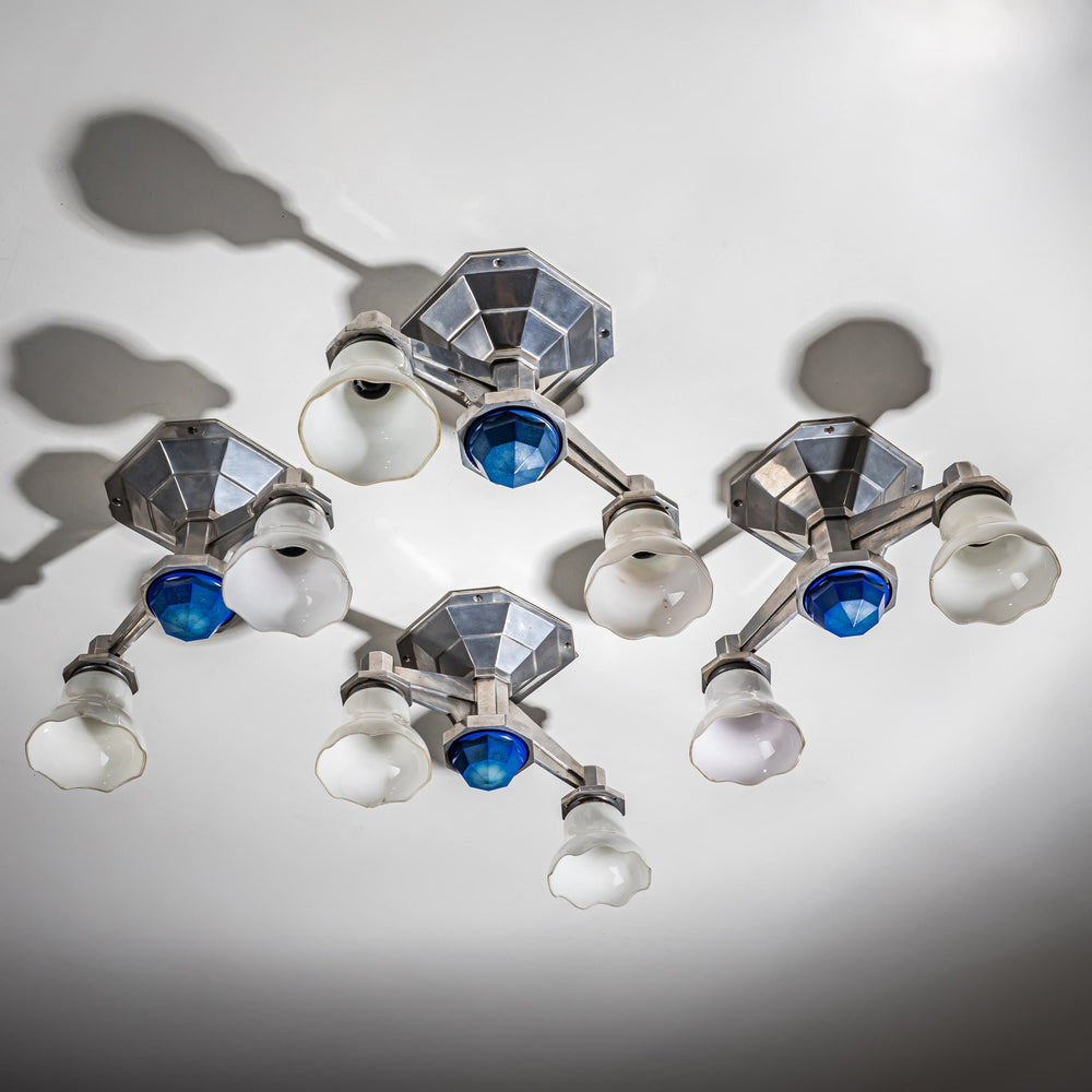 Set of Four Large Art Deco Railway Ceiling Lights, Italy, 1930s/40s