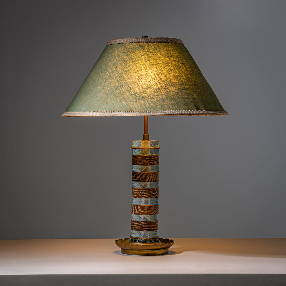 Table Lamp in Glass and Wood, probably Italy, Mid-20th Century