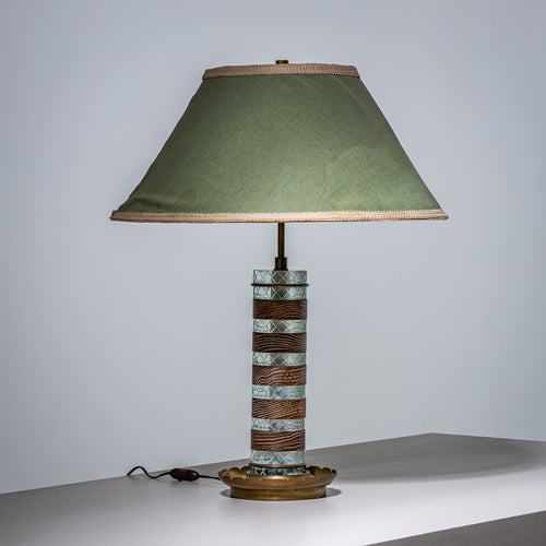 Table Lamp in Glass and Wood, probably Italy, Mid-20th Century