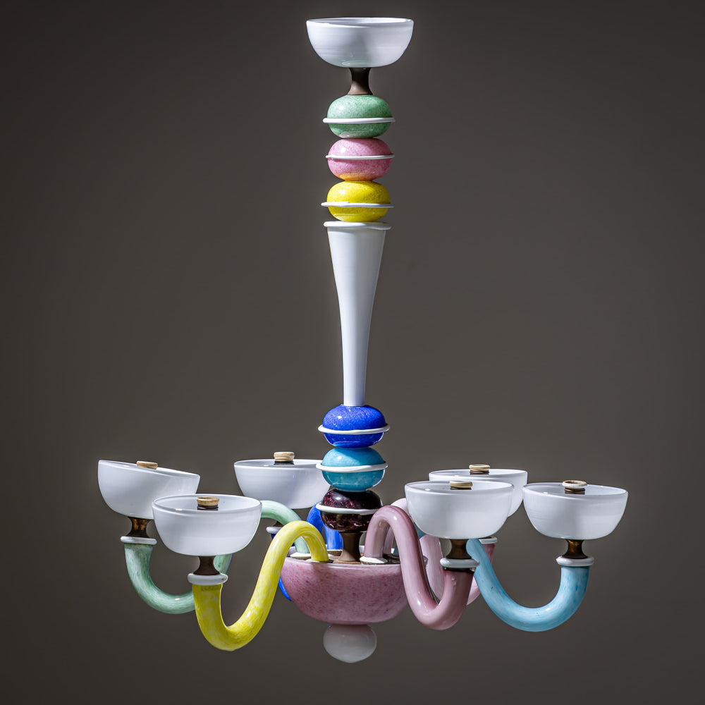 Colorful Glass Chandelier in the Style of Gio Ponti, Italy, Mid-20th Century