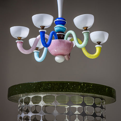 Colorful Glass Chandelier in the Style of Gio Ponti, Italy, Mid-20th Century