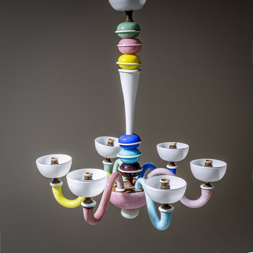 Colorful Glass Chandelier in the Style of Gio Ponti, Italy, Mid-20th Century
