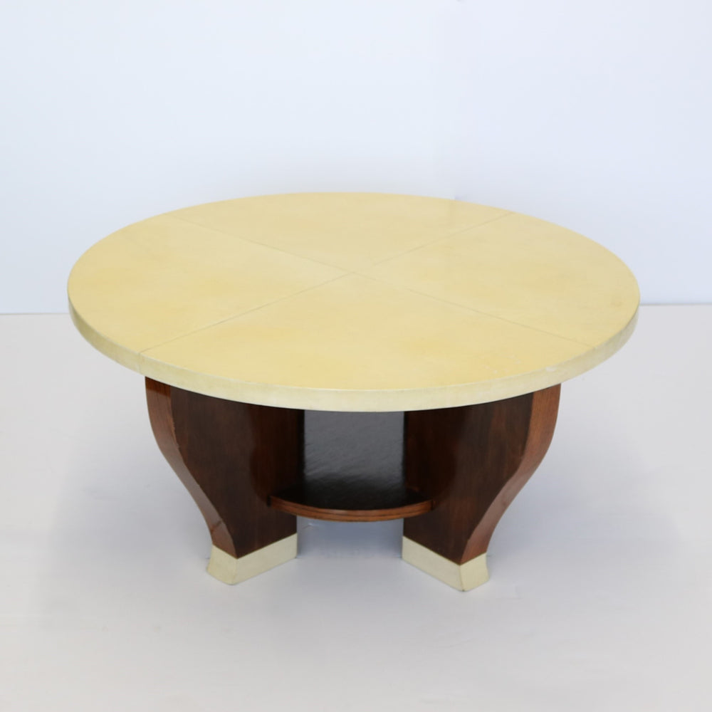Modernist Two Tier Cocktail Table with a Parchment Top