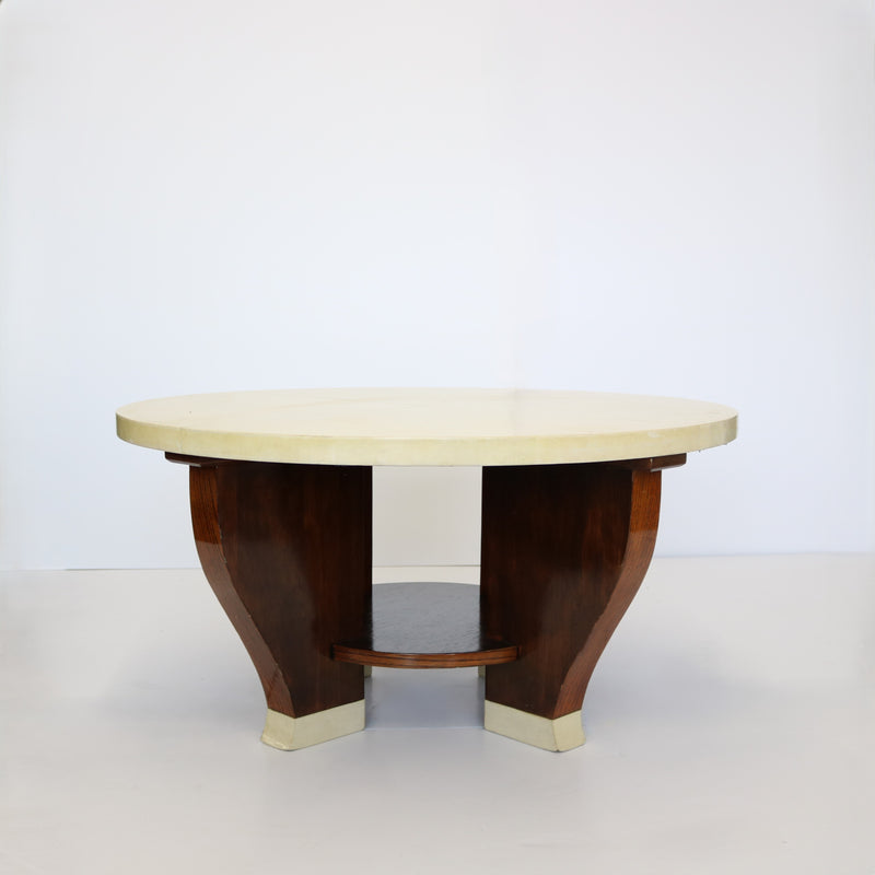 Modernist Two Tier Cocktail Table with a Parchment Top
