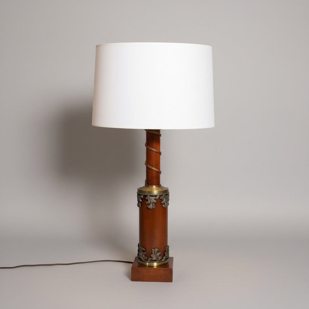 Classical Wood and Bronze Table Lamp, Italy 1950's