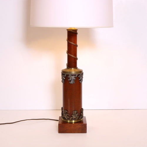 Classical Wood and Bronze Table Lamp, Italy 1950's