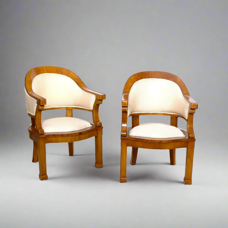 Pair of Biedermeier Cherrywood Armchairs, Attr. to Joseph Danhauser