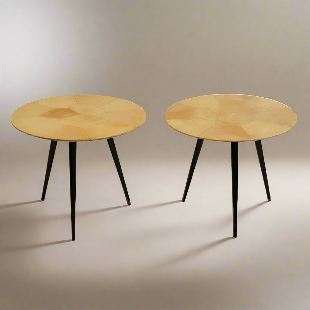 Pair of Small Aldo Tura Parchment Top Side Tables , Italy 1950's