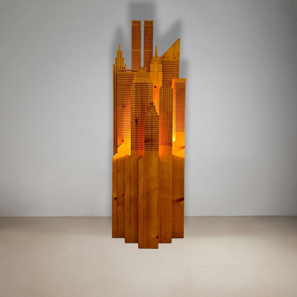 Wooden New York Skyline Illuminated Sculpture, Italy, 1980's