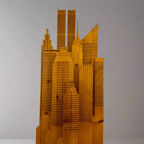 Wooden New York Skyline Illuminated Sculpture, Italy, 1980's