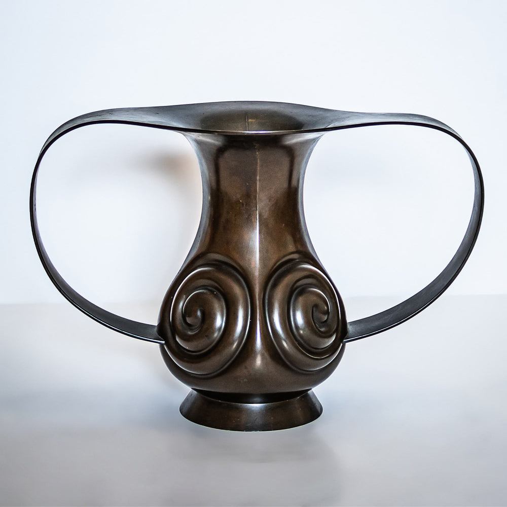 Bronze Vase with Handles and Scroll Relief details, Meiji Period (1868-1912), Japan, circa 1900