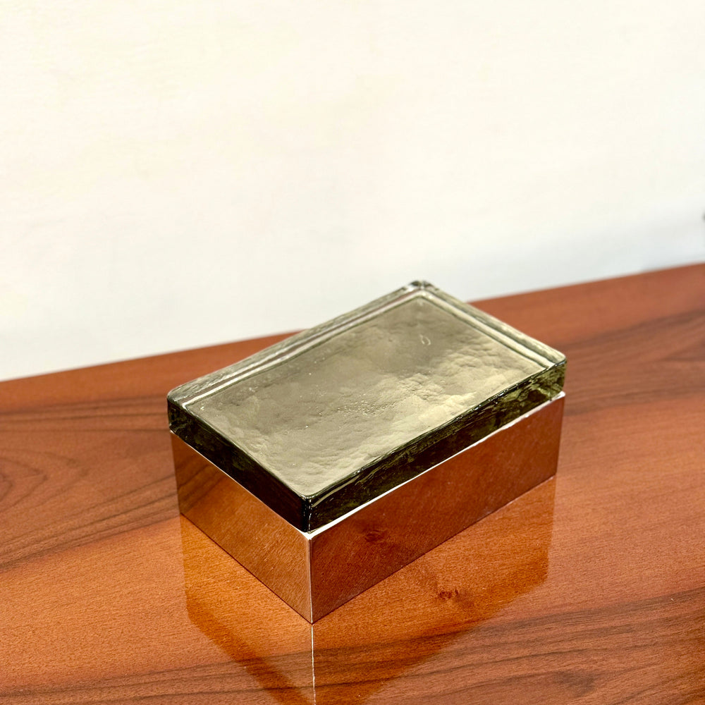 Heavy Silver Plate Box with Slab Glass Lid