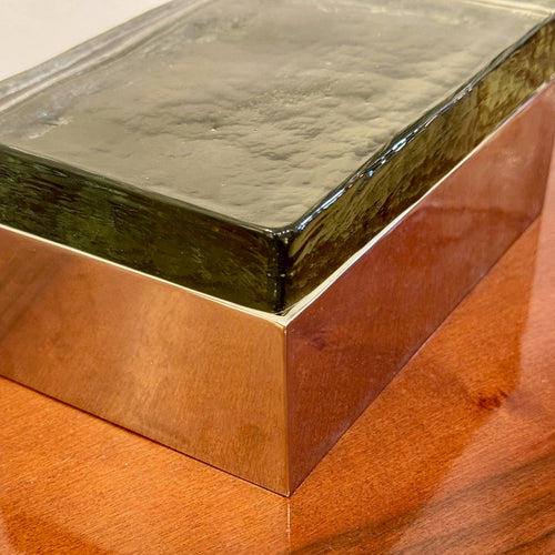 Heavy Silver Plate Box with Slab Glass Lid