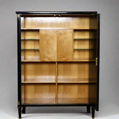 Modernist Black Lacquered Tall Cabinet, France c1950