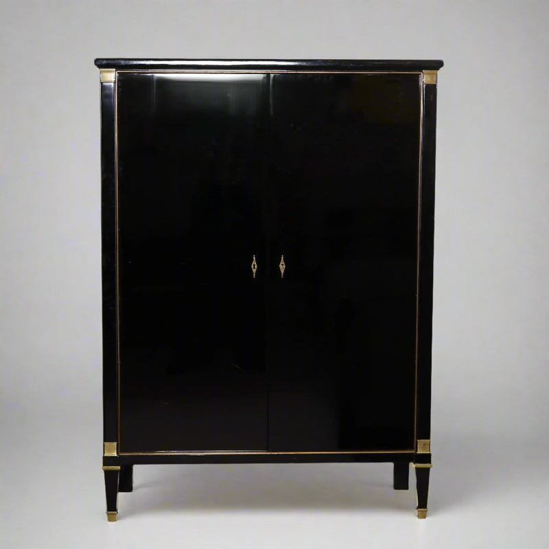 Modernist Black Lacquered Tall Cabinet, France c1950