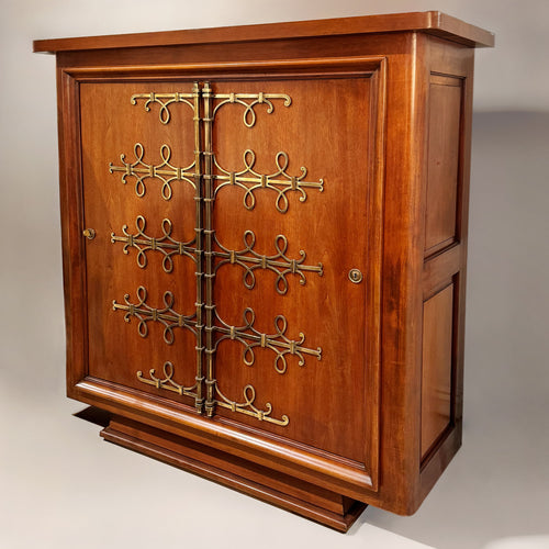 Art Deco Cabinet with Brass Mounts in the Style of Raymond Subes and Maurice Jallot, France, 1940s