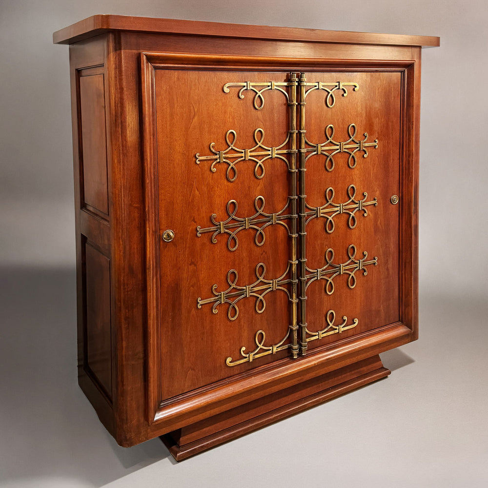 Art Deco Cabinet with Brass Mounts in the Style of Raymond Subes and Maurice Jallot, France, 1940s