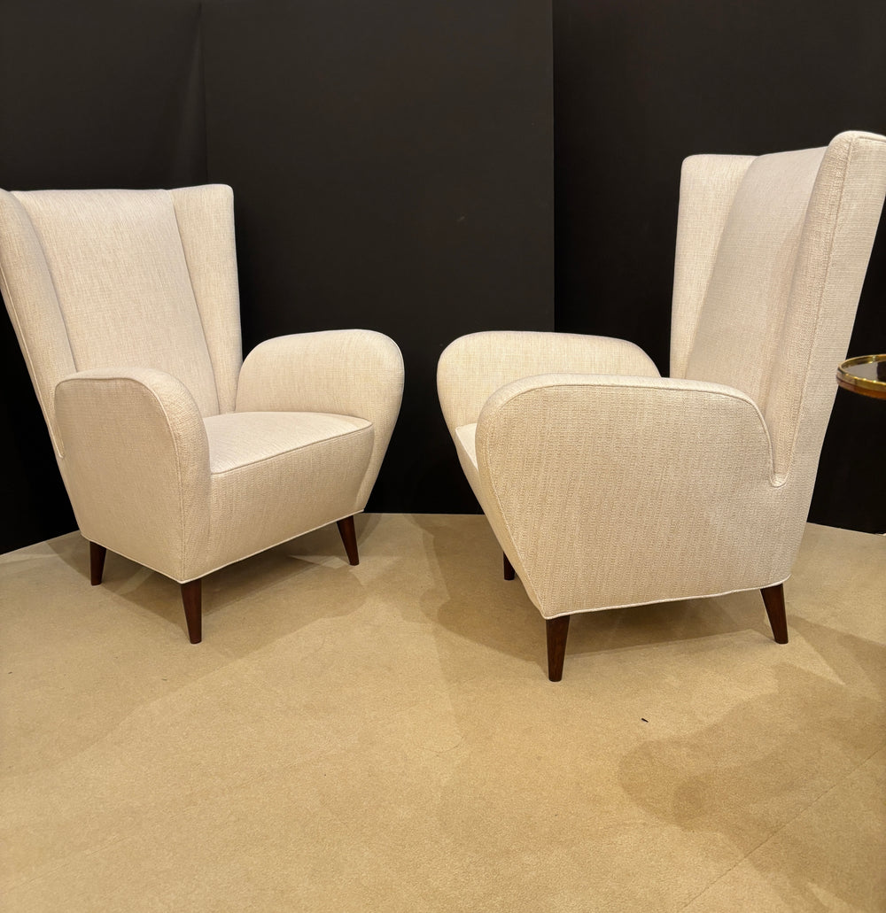 Pair of Wingback Armchairs in the style of Paola Buffa, Italy, 1950's