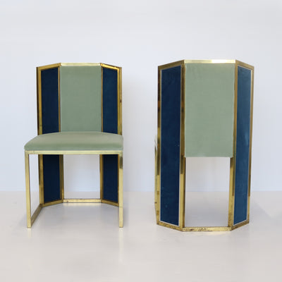 Set of Six Hollywood Recency Style Side Chairs with Brass Frames