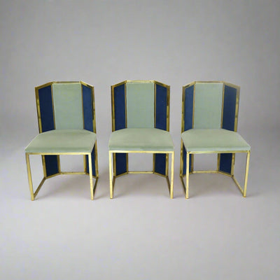 Set of Six Hollywood Recency Style Side Chairs with Brass Frames