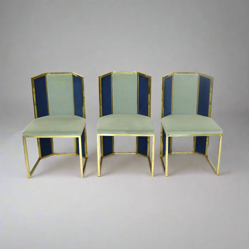 Set of Six Hollywood Recency Style Side Chairs with Brass Frames